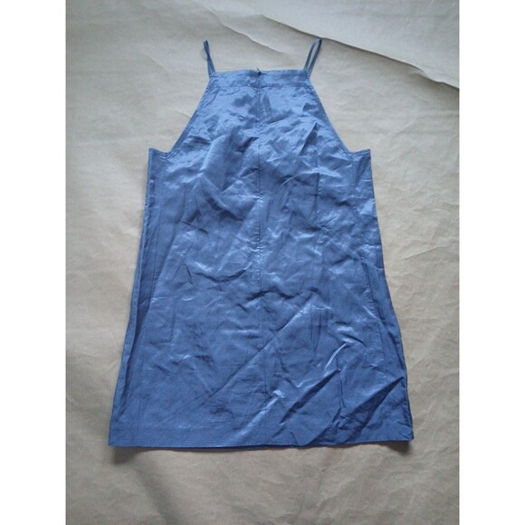 Madewell Mini Dress Womens 8 Blue Metallic Linen Blend Futuristic Aesthetic - Picture 7 of 8